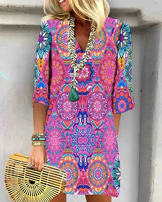 Levoire | Robe D'Été Pour Femmes À Motifs Fuchsia
