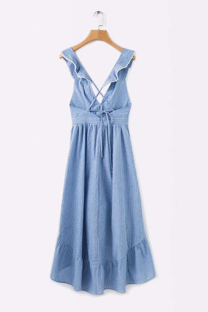 Levoire | Robe sans manches à volants à décolleté en V profond rayée