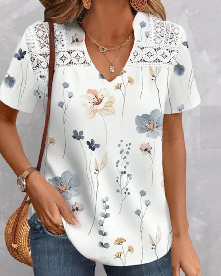 Levoire | Chemise À Col En V Et Motif Floral Blanc