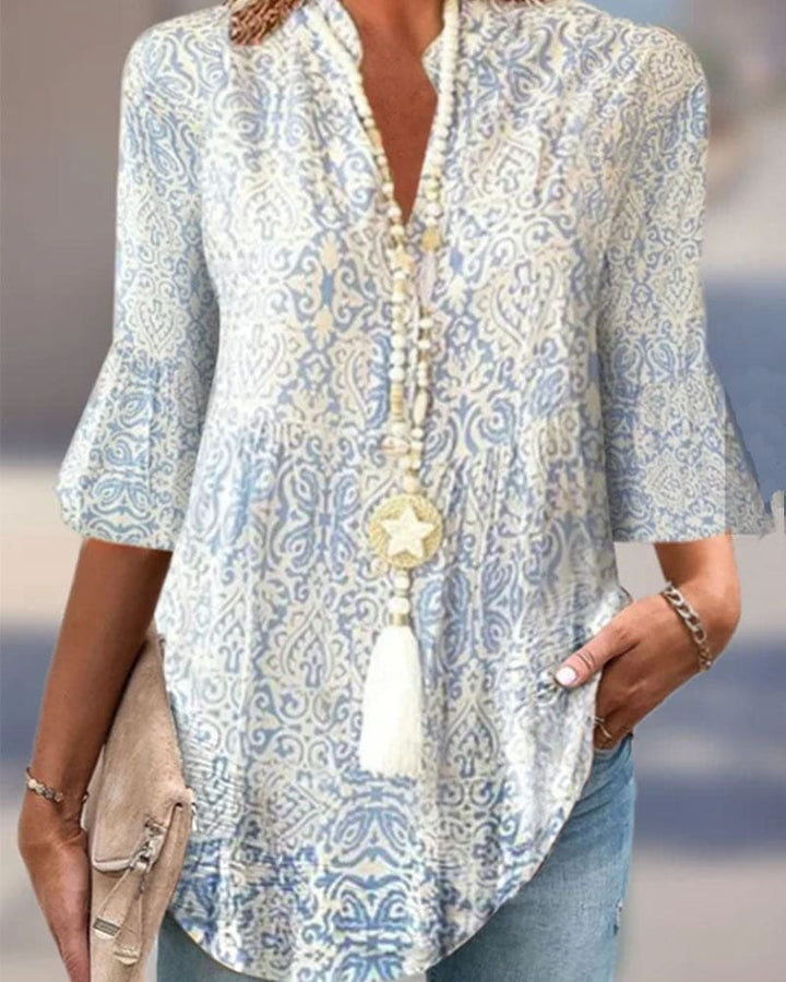 Levoire | Blouse Avec Manches 3/4 Et Motif Floral Bleu