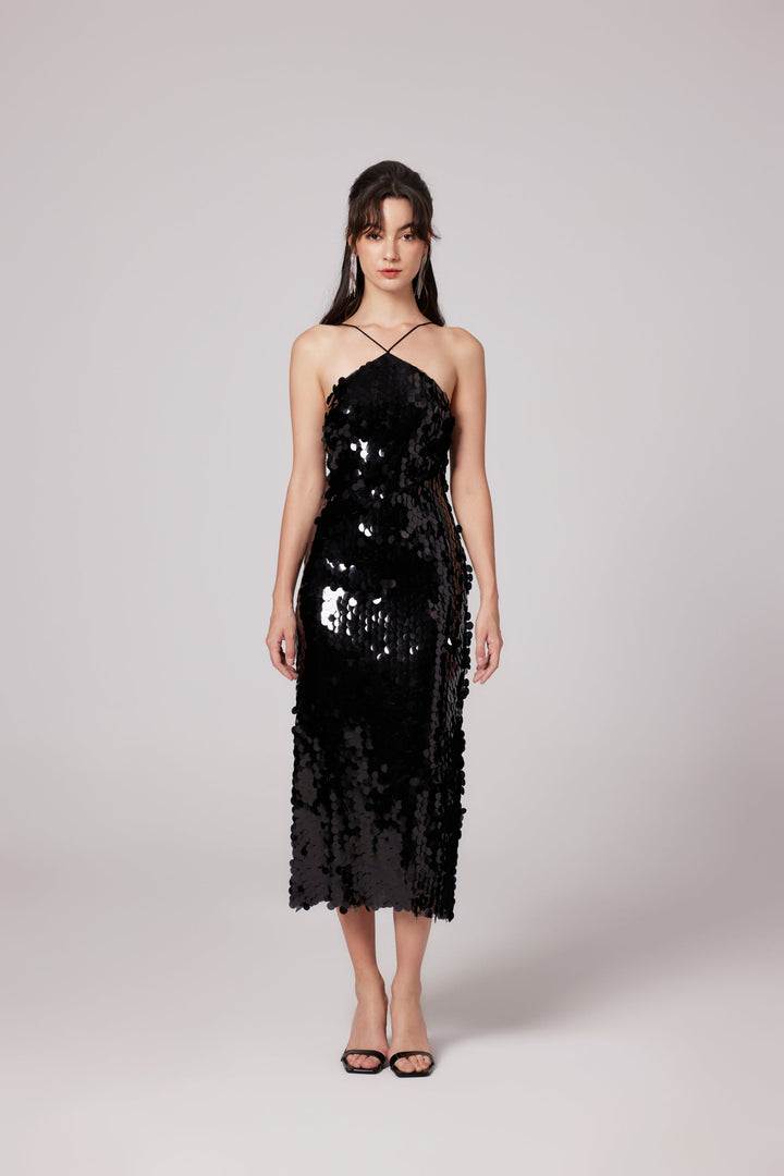 Levoire | Robe Midi Noire Ornée