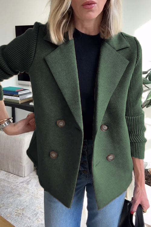 Levoire | Élégant Blazer À Carreaux Doubles Avec Manches En Tricot Pour Femmes Vert