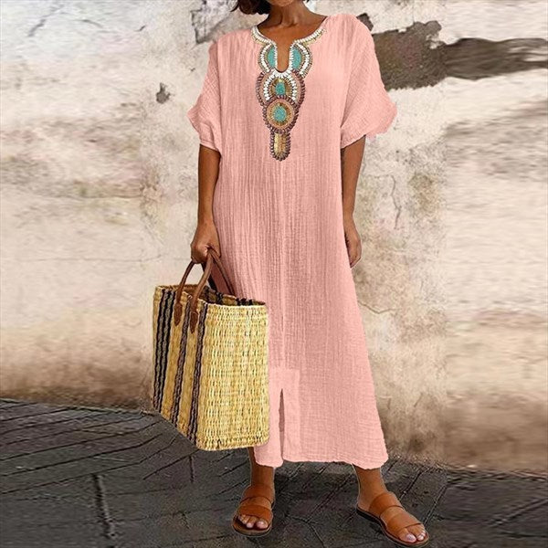 Levoire | Robe En Coton Et Lin Pour Femmes Rosa