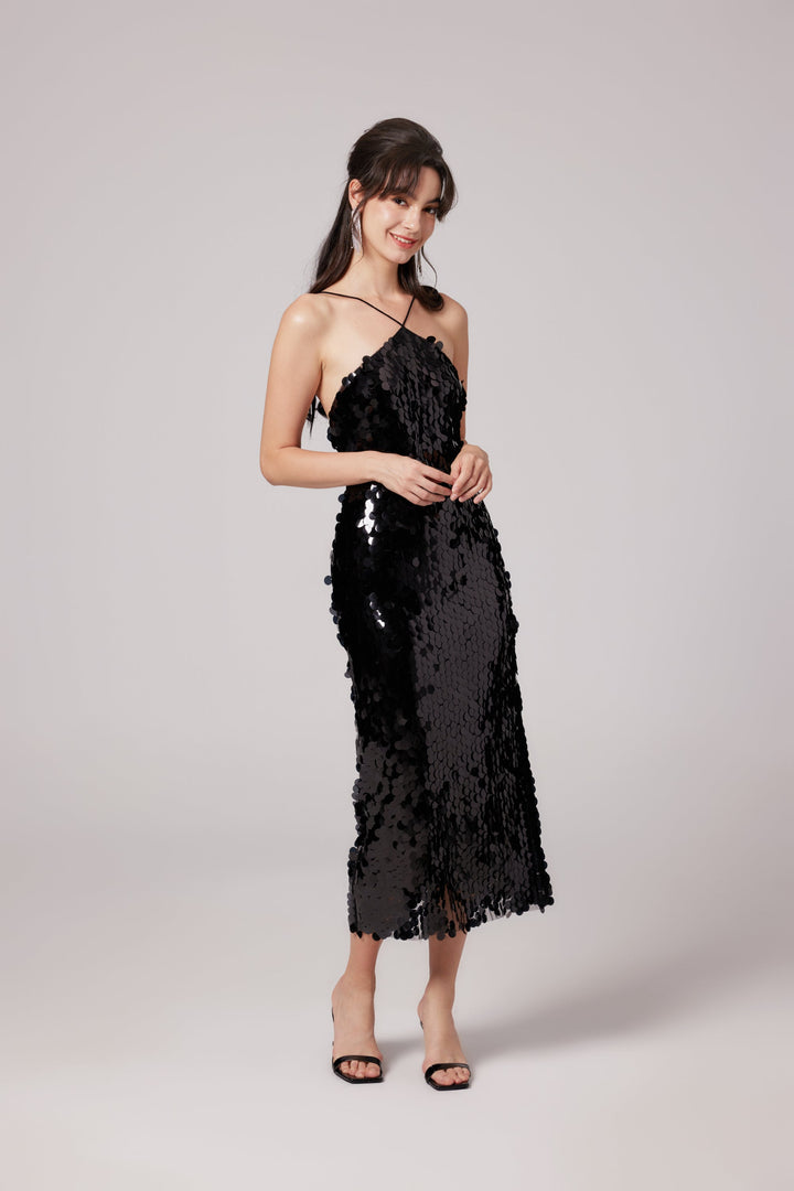 Levoire | Robe Midi Noire Ornée