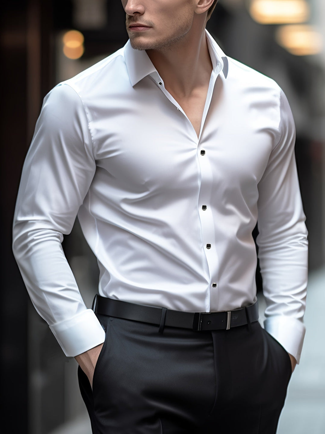 Levoire | Chemise De Base Pour Hommes À Manches Longues Et Coupe Ajustée Blanc