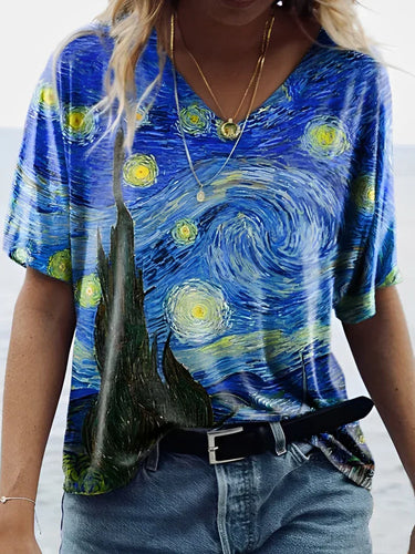 Levoire | Gogh Ciel Étoilé Avec T-Shirt Imprimé À Col En V