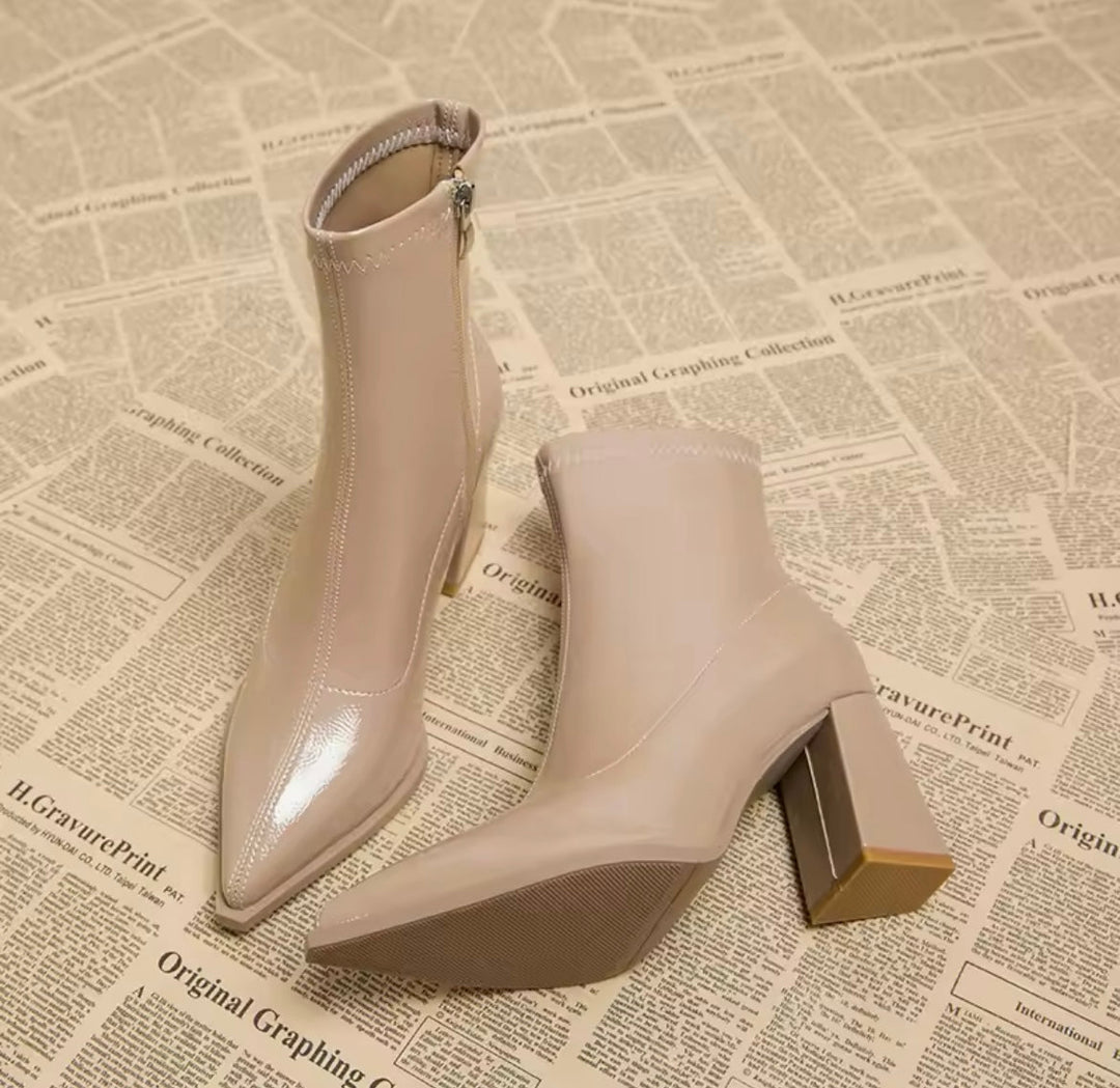 Levoire | Bottines En Simili Cuir Avec Talon Bloc Beige