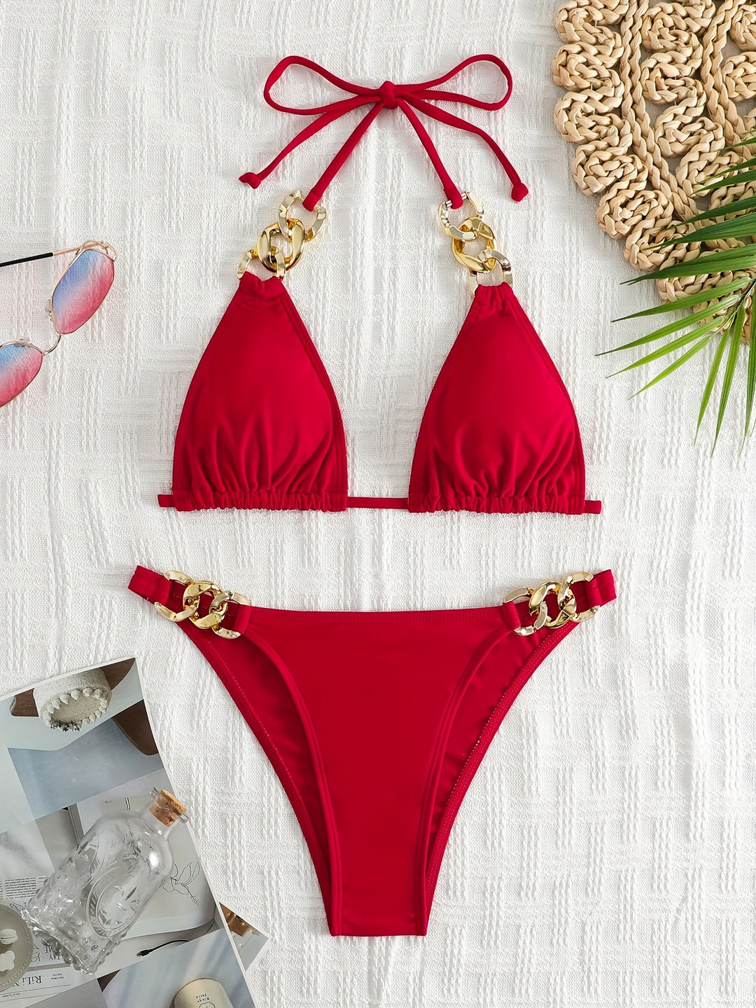 Levoire | Ensemble De Bikini Triangulaire Avec Ceinture À Chaînes Et Détails Pour Femmes