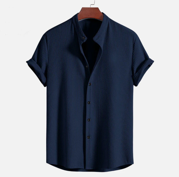 Levoire | Haut Col Montant T-Shirt À Côtes, Coupe Musclée Bleu marine