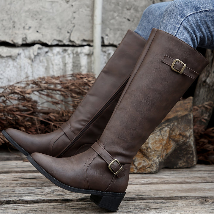 Levoire | Bottes Femmes À Talon Haut Viininkorjuu Avec Sangle Réglable Et Fermeture Éclair Marron foncé