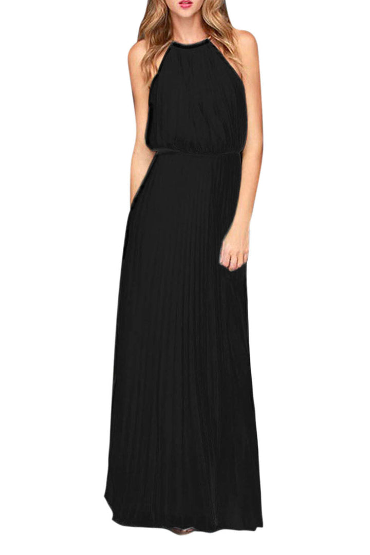 Levoire | Robe de soirée maxi sans manches à dos creux plissé Noir
