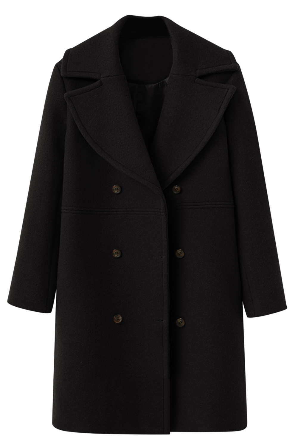 Levoire | Manteau Long en Laine à Revers Simple Noir
