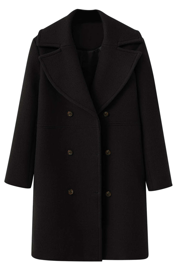 Levoire | Manteau Long en Laine à Revers Simple Noir