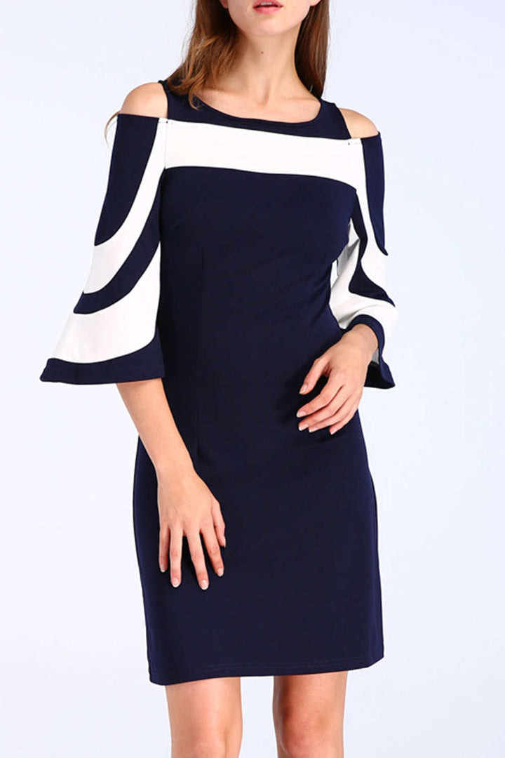 Levoire | Noir/blanc Robe Midi Épaule Dénudée