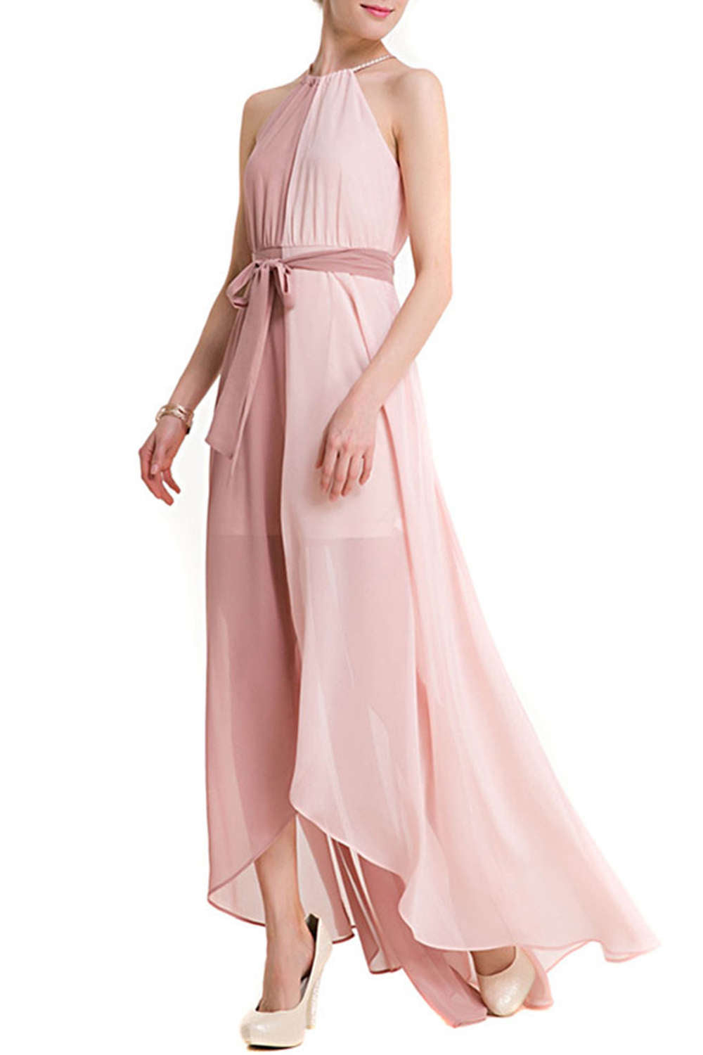 Levoire | Robe maxi en chiffon d'été décontractée pour femmes Rosa