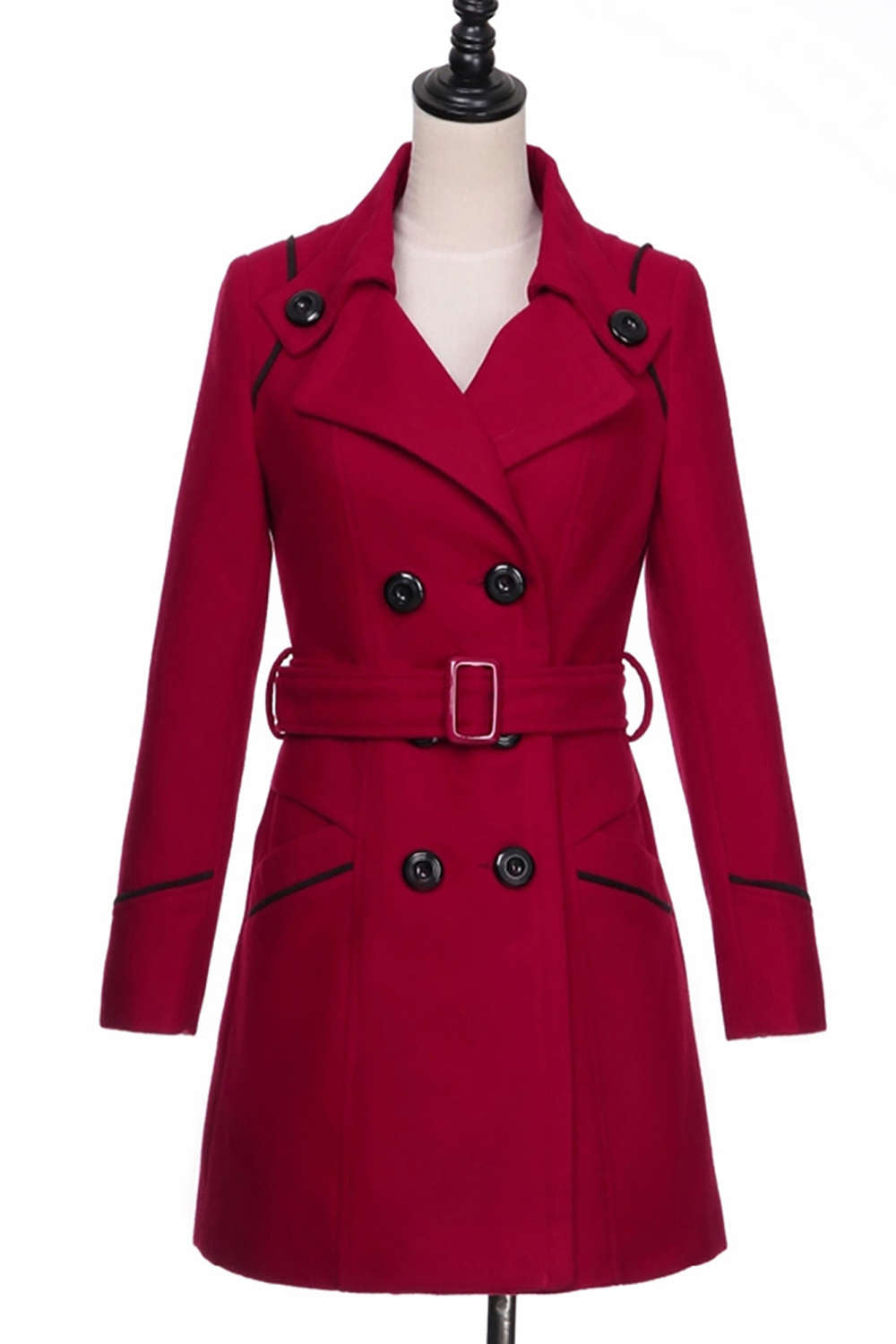 Levoire | Manteau en mélange à double boutonnage pour femmes Vin rouge