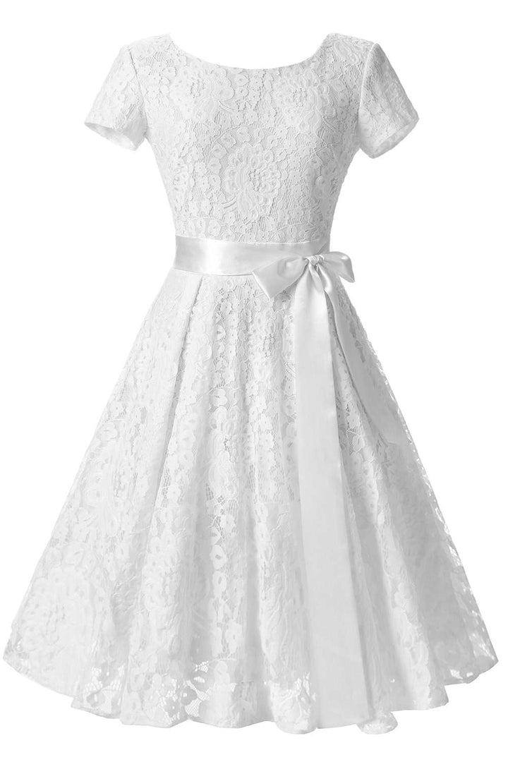 Levoire | Robe Mini Courte en Dentelle Vintage Blanc