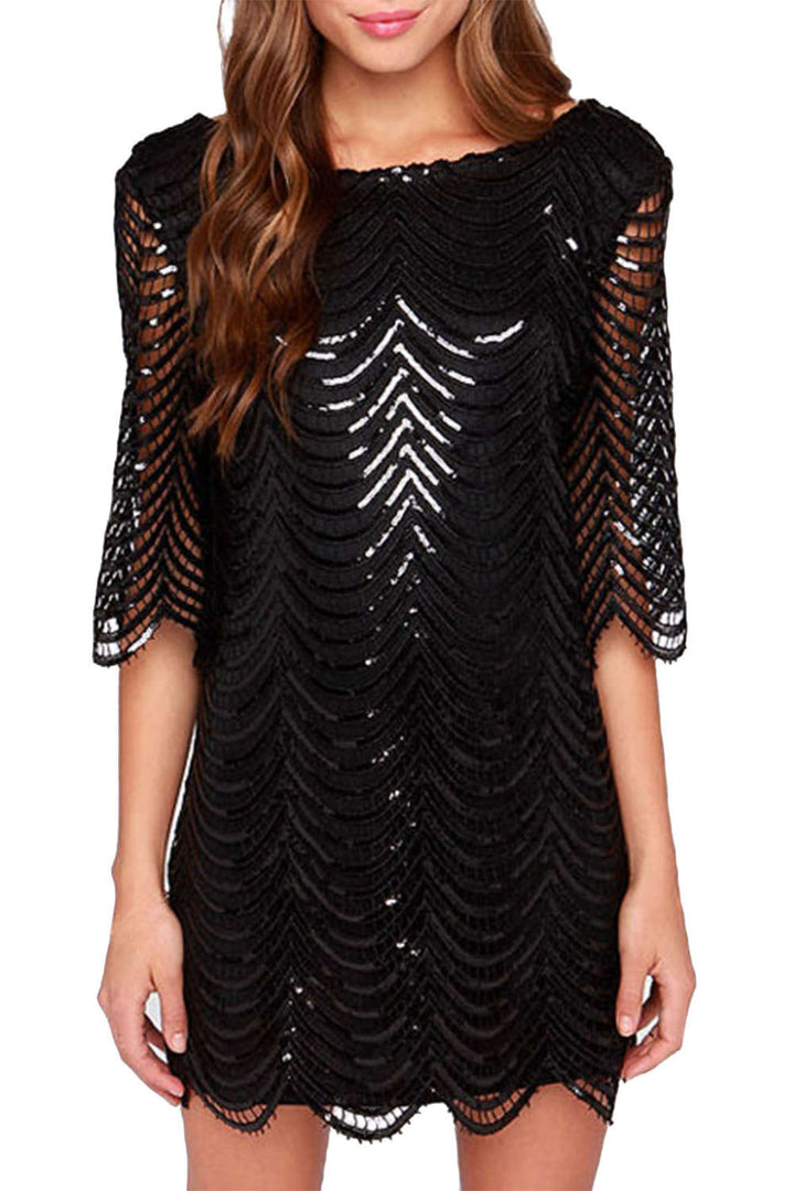 Levoire | Robe shift à col châle en sequins Noir