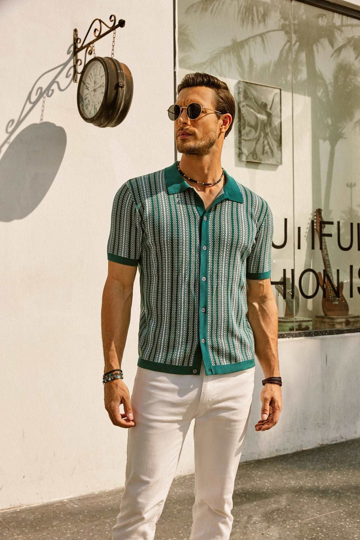 Levoire | Chemise vintage rayée des années 70 Vert