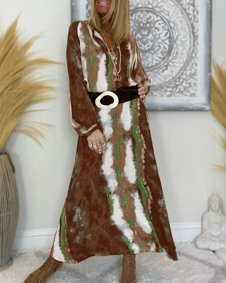 Levoire | Robe Tie Dye Patchwork Pour Femmes Khaki