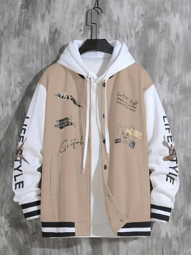 Levoire | Veste De Baseball Avec Capuche Pour Hommes Khaki