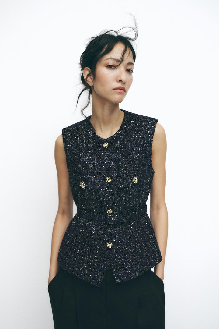 Levoire | Gilet Structuré Avec Ceinture Et Paillettes