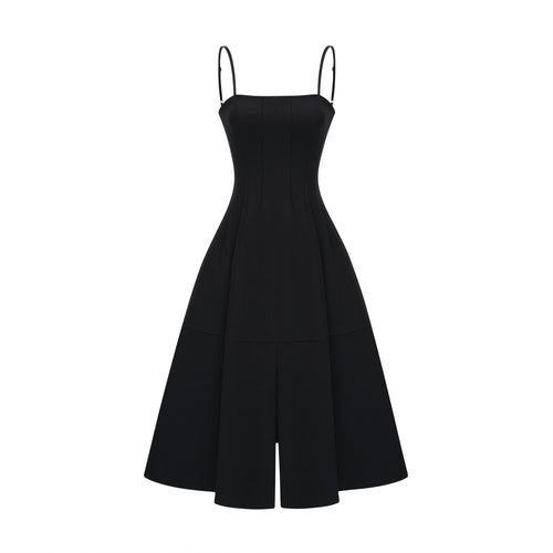 Levoire | Noir Ouvert Dos Plissé Midi Robe
