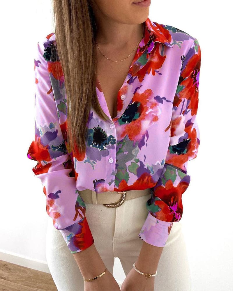 Levoire | Blouse Avec Des Fleurs Et Des Manches Longues Lila