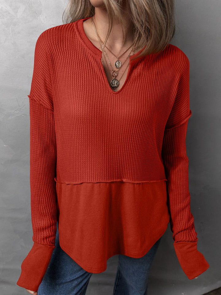 Levoire | T-shirt à manches longues en tricot waffle Rouge profond