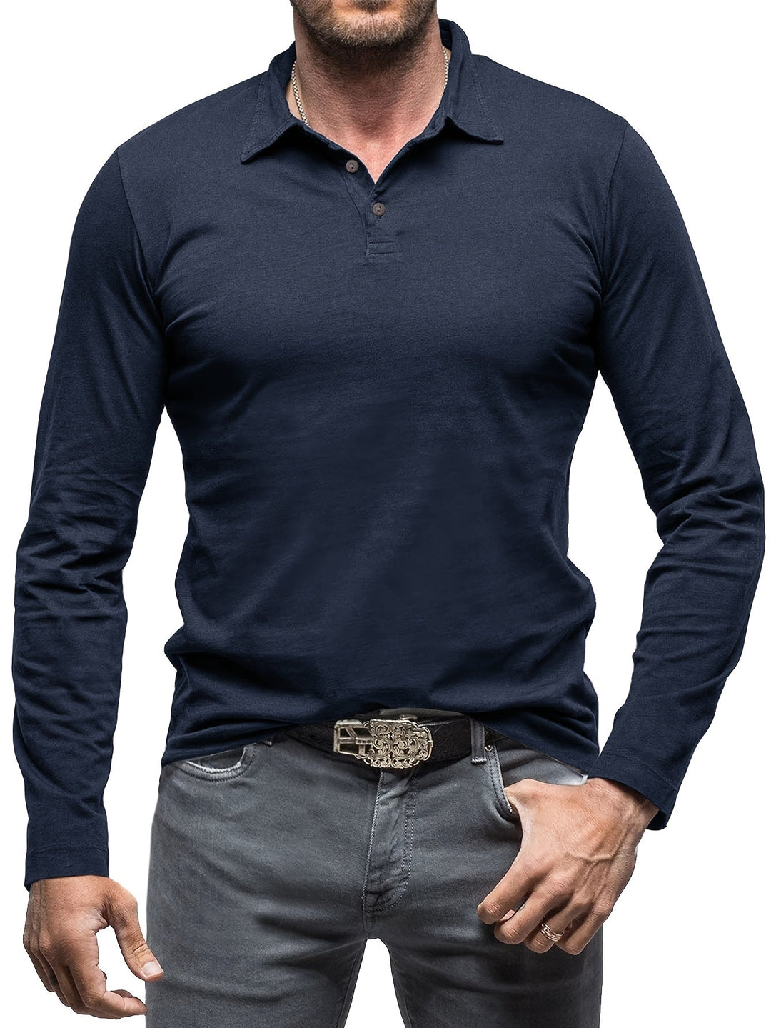 Levoire | T-Shirt Henley À Manches Longues Unies Pour Hommes