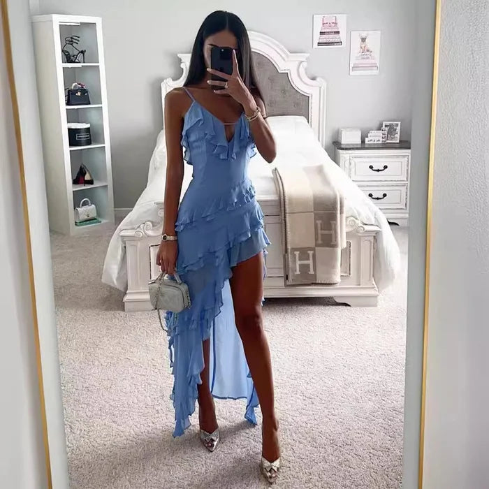 Levoire | Robe Longue Elegante Fluide Et Chic Bleu Femmes