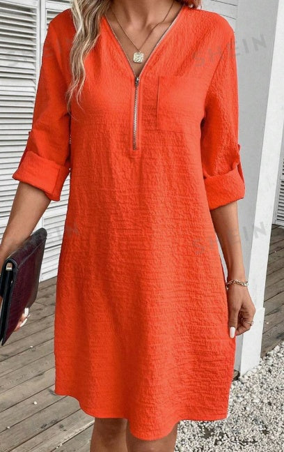 Levoire | Robe Structurée Avec Fermeture Éclair Et Poches Orange
