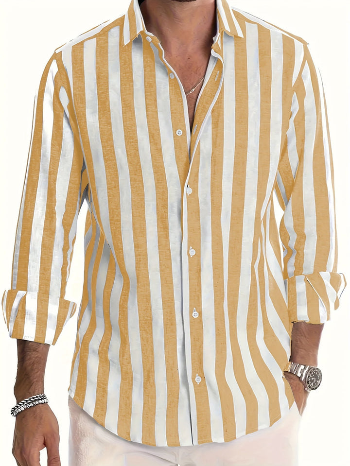 Levoire | Chemise À Manches Longues Rayée Pour Homme Orange Jaune