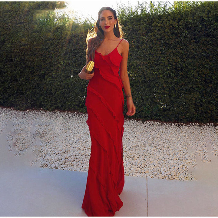 Levoire | Élégante robe longue à volants Rouge
