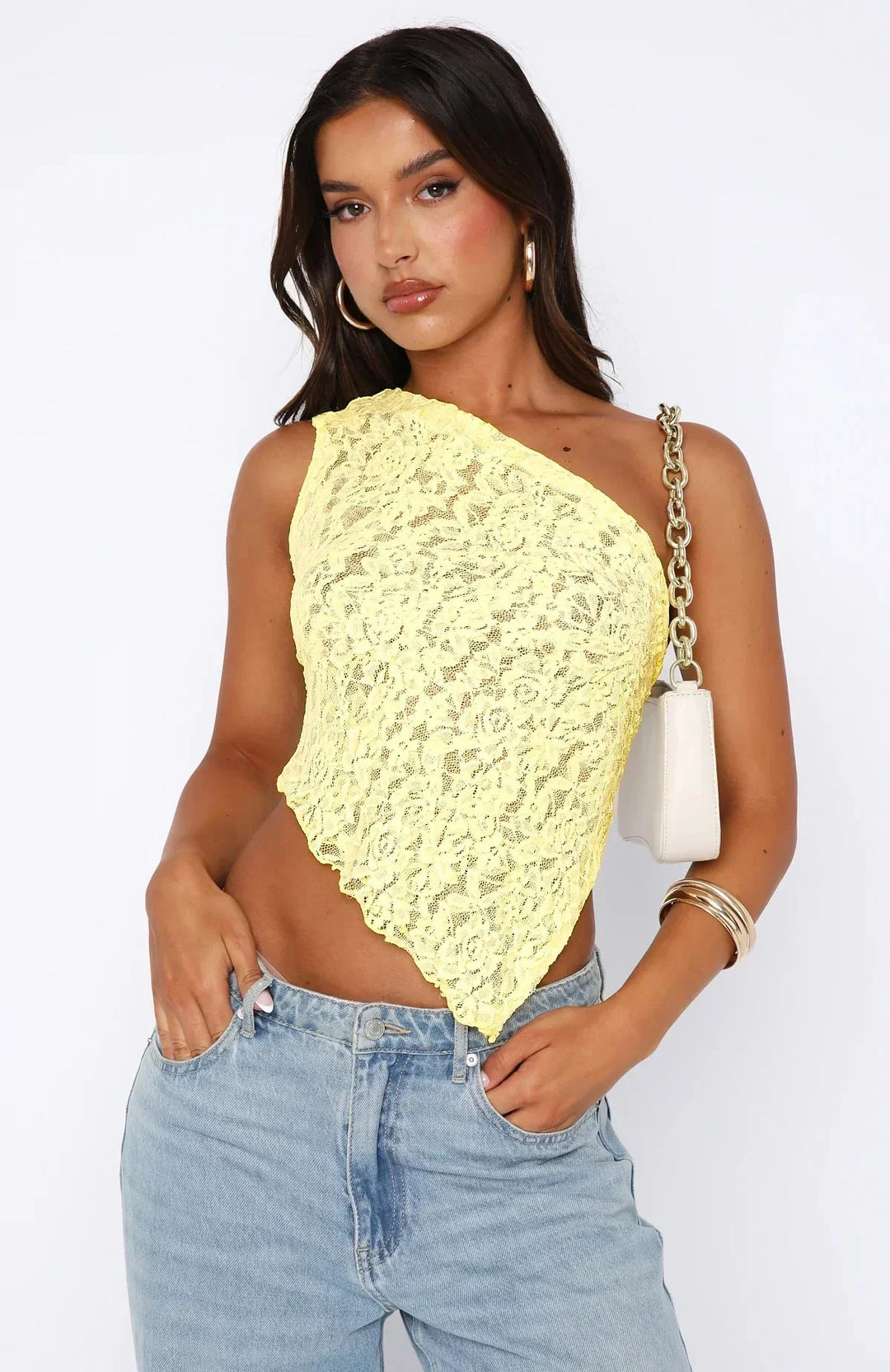 Levoire | Chemise En Dentelle Élégante À Une Épaule Jaune