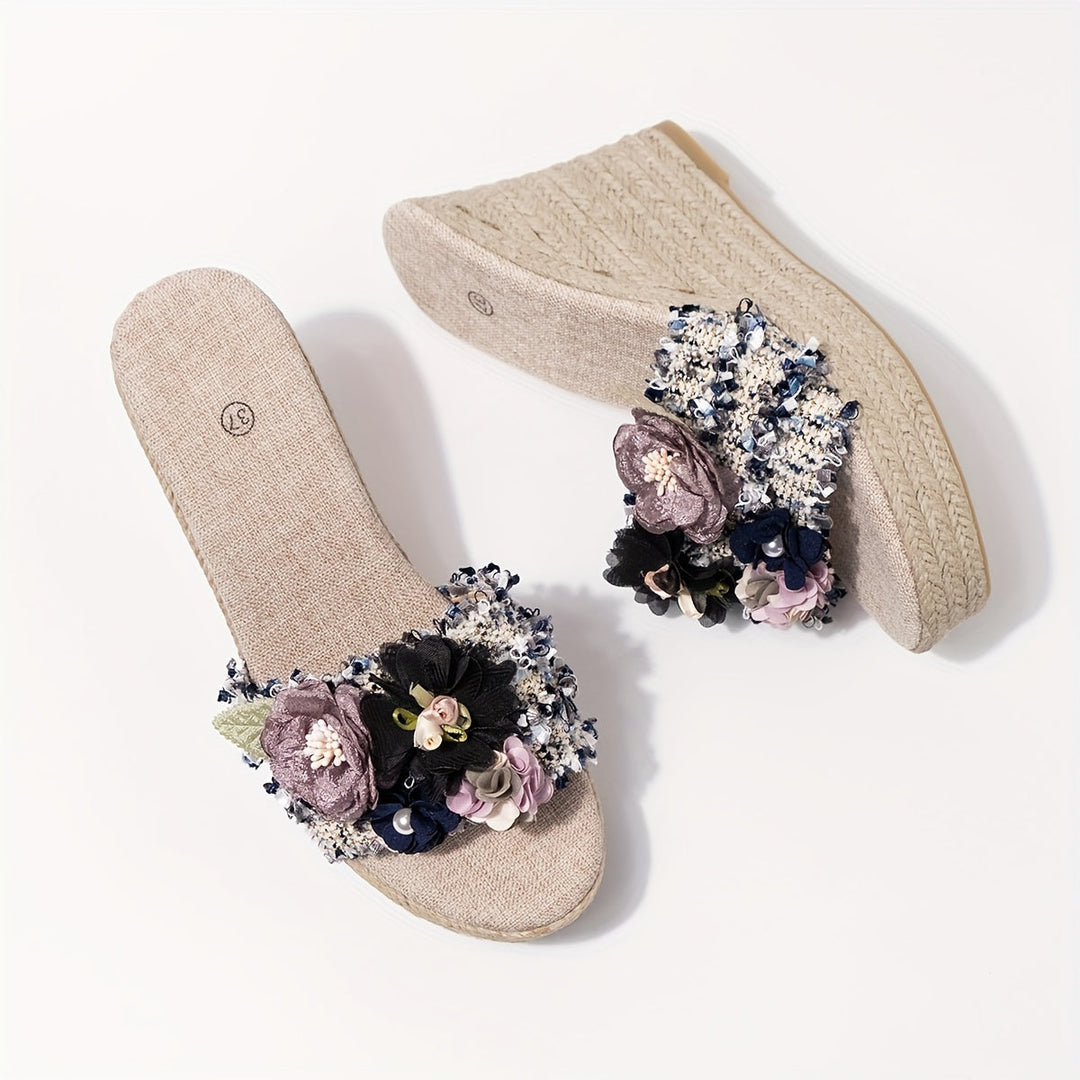 Levoire | Espadrilles Fleuries Pour Femmes Avec Talons Couleur beige