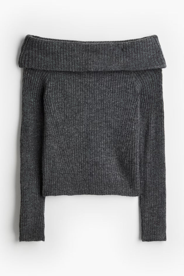 Levoire | Pull En Maille Épaules Dénudées Gris