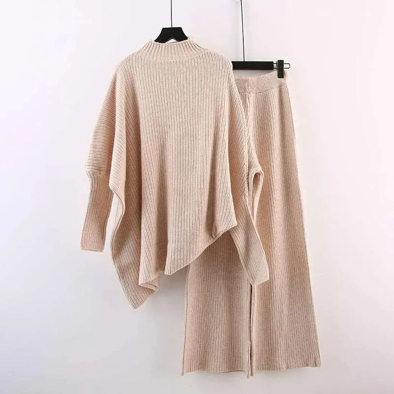 Levoire | Robe femme avec des pantalons larges coupés, taille haute tricot Khaki Taille libre