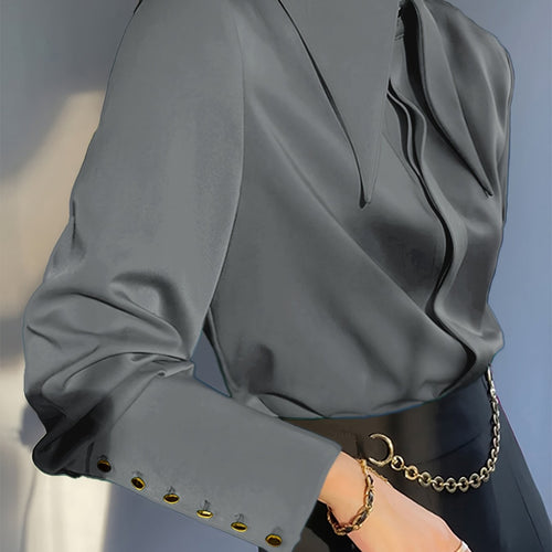 Levoire | Femmes Chemise En Satin Élégante, Col Revers Avec Détails De Boutons