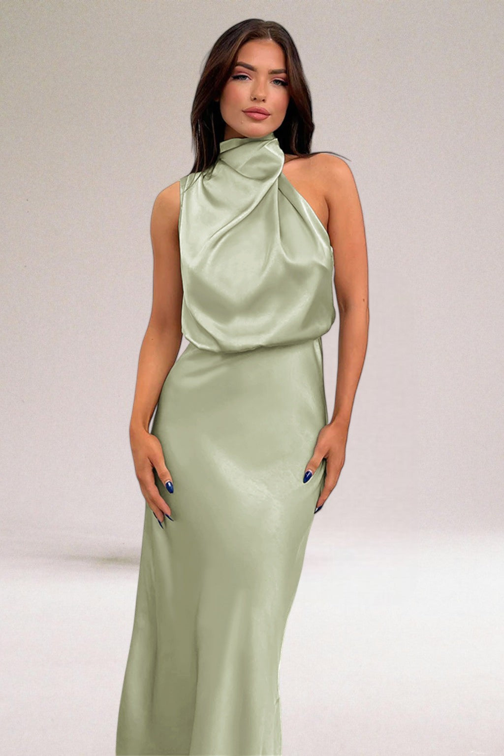 Levoire | Élégant Robe Maxi Halter En Satin Pour Femmes Vert clair