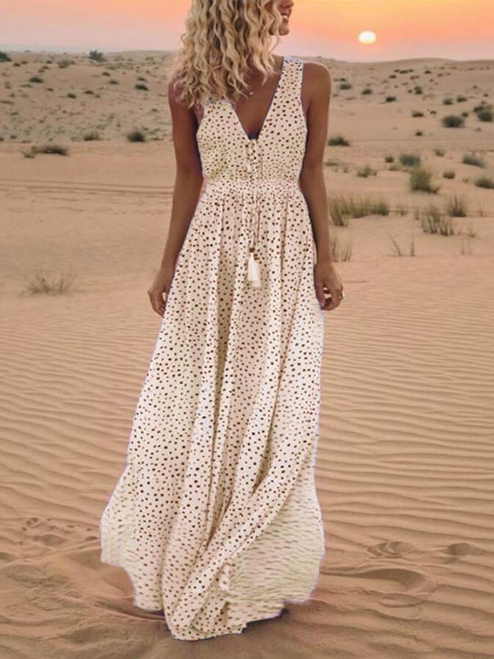 Levoire | Robe Maxi Pour Femmes Robe D'Été Élégante Beige