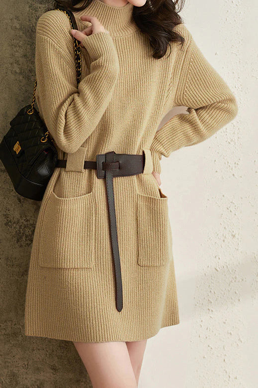 Levoire | Robe en tricot à ceinture haute Beige