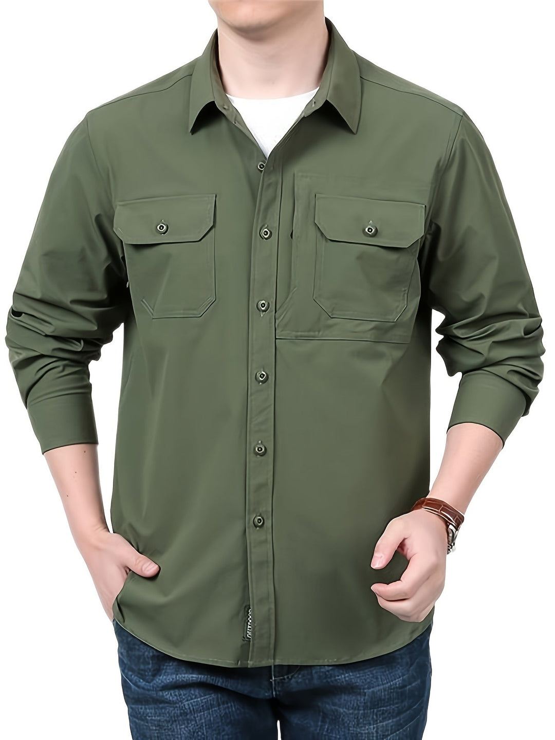 Levoire | Pour Hommes Chemise Cargo À Manches Longues Décontractée Unie