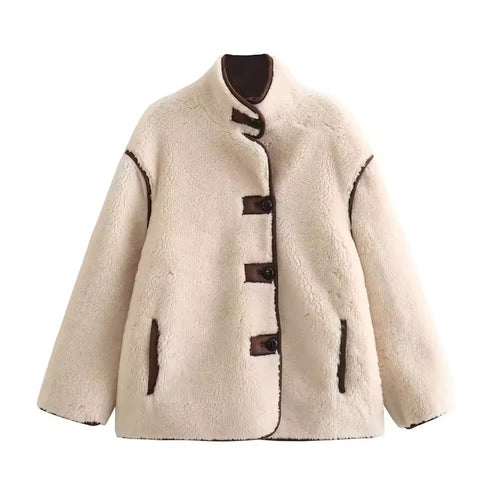 Levoire | Veste Teddy Élégante Avec Détails Contrastés Beige/Marron