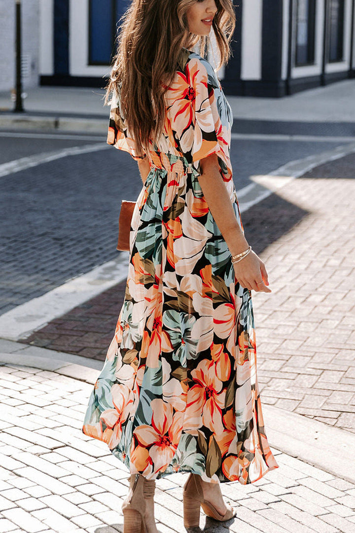 Levoire | Robe À Fleurs Avec Décolleté En V Et Fente