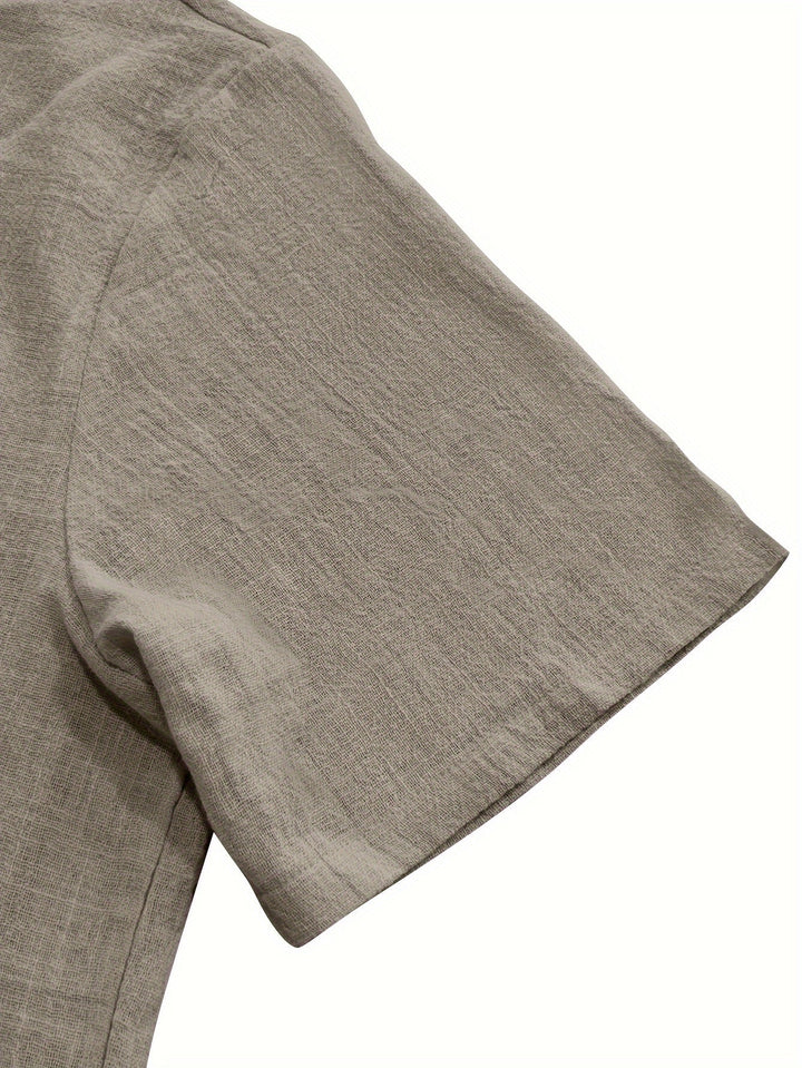 Levoire | T-Shirt Uni Hommes Col Henley Profond