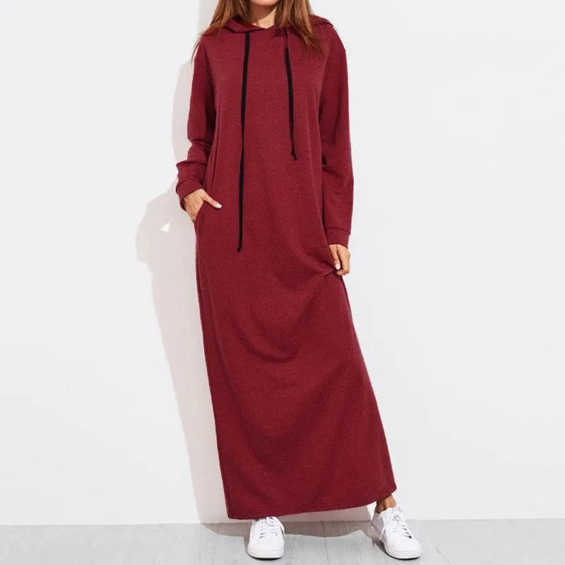 Levoire | Robe Maxi Mignonne Avec Capuche Bordeaux