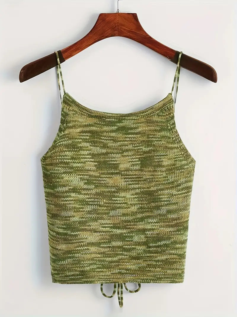 Levoire | Haut Élégant En Tricot Dos Nu Avec Bretelles Spaghetti Jaune-vert