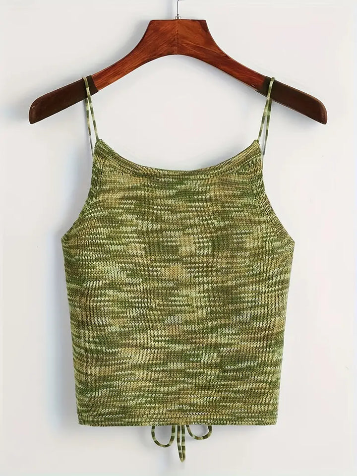 Levoire | Haut Élégant En Tricot Dos Nu Avec Bretelles Spaghetti Jaune-vert