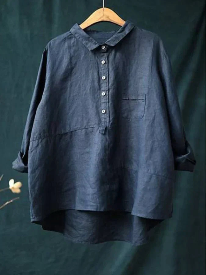 Levoire | Chemise décontractée pour femme à manches longues avec bouton à revers Bleu marine